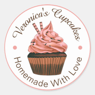 Adesivo Redondo Cupcakes Casados Com Salmão De Amor E Castanho