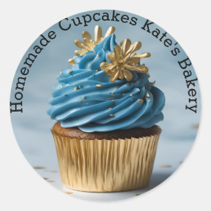 Adesivo Redondo Cupcakes caseiros Blue Dourado Round Sticker