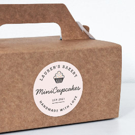 Adesivo Redondo Cupcakes caseiros do logotipo da padaria cor-de-ro