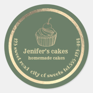 Adesivo Redondo cupcakes caseiros Dourados e embalagens classificá