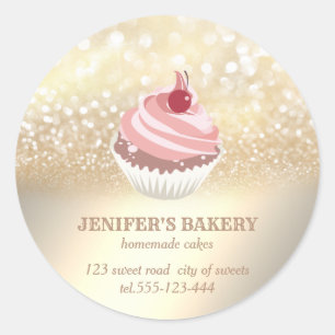 Adesivo Redondo cupcakes caseiros e doces, dourados,