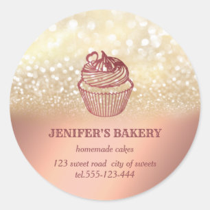 Adesivo Redondo cupcakes caseiros e doces, dourados,