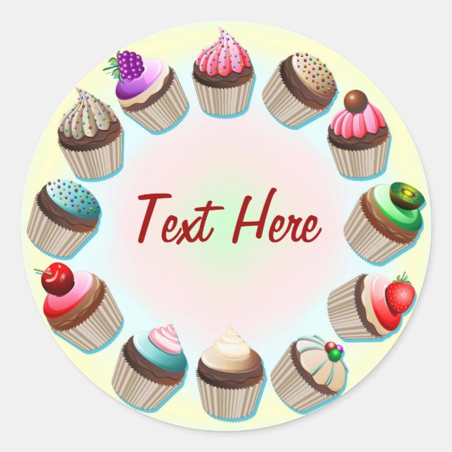 Adesivo Redondo Cupcakes Colorida Circle Sticker (Frente)