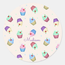 Adesivo Redondo Cupcakes Coloridos Fofos