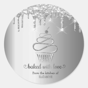 Adesivo Redondo Cupcakes com Gotejamento de Brilho Prateado Cozinh