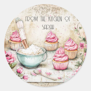 Adesivo Redondo Cupcakes cor-de-rosa