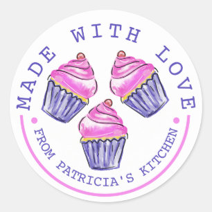 Adesivo Redondo   Cupcakes Cor-de-Rosa Bonitos Feitos Com Banho De