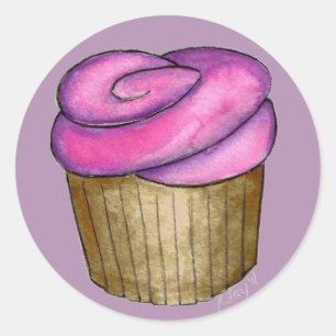 Adesivo Redondo Cupcakes cor-de-rosa com palhetas de resintos de b