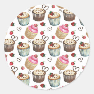 Adesivo Redondo Cupcakes da aguarela