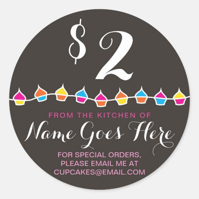 Adesivo Redondo CUPCAKES da cozinha dos preços (Frente)