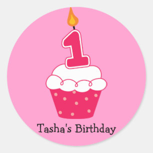 Adesivo Redondo Cupcakes de aniversário personalizados