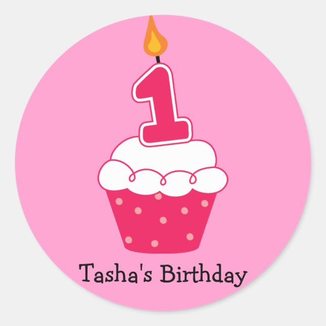 Adesivo Redondo Cupcakes de aniversário personalizados (Frente)