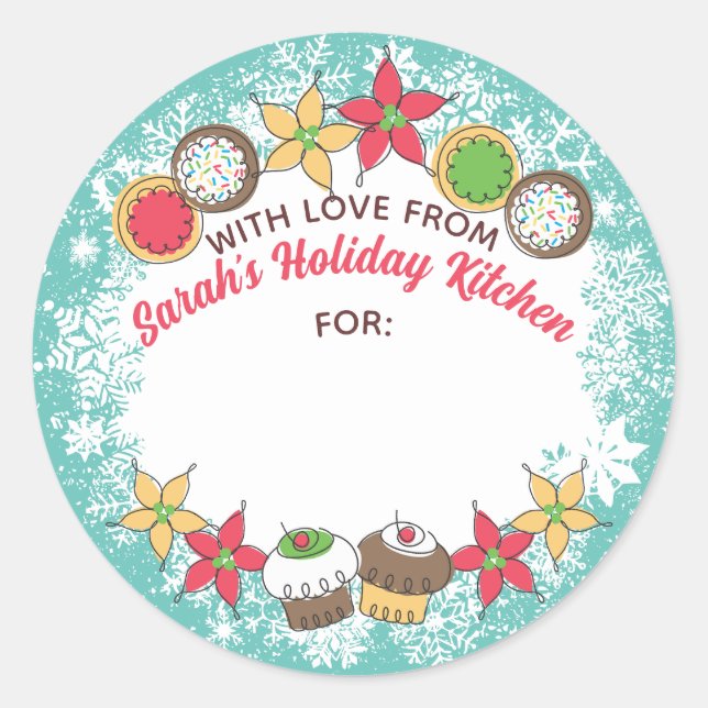 Adesivo Redondo Cupcakes de biscoitos de Natal da cozinha de (Frente)
