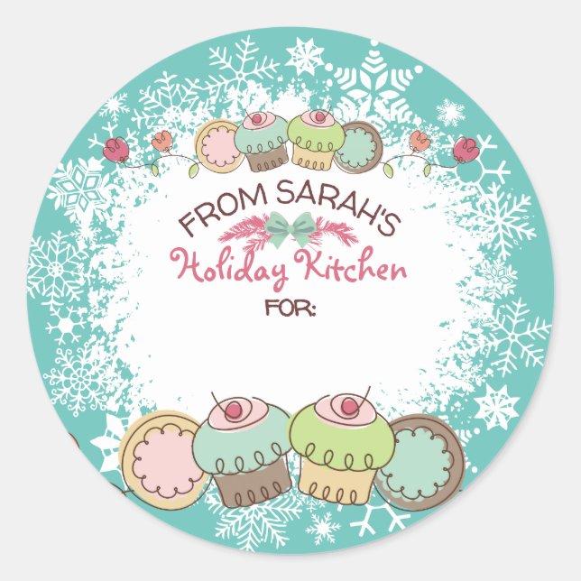 Adesivo Redondo Cupcakes de biscoitos de Natal da cozinha de (Frente)