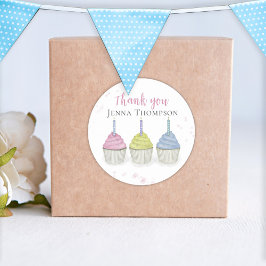 Adesivo Redondo Cupcakes De Cores Aquáticas Cuxas Muito Obrigado