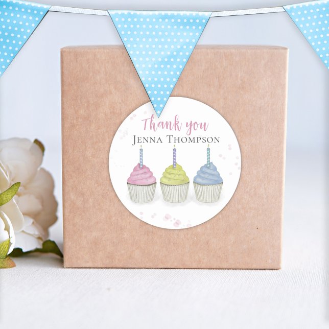 Adesivo Redondo Cupcakes De Cores Aquáticas Cuxas Muito Obrigado (Criador carregado)