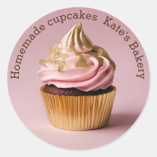 Adesivo Redondo Cupcakes de fabrico doméstico Dourado Vinheta redo