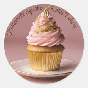 Adesivo Redondo Cupcakes de fabrico doméstico Dourado Vinheta redo