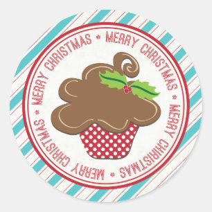 Adesivo Redondo Cupcakes de Natal Feliz