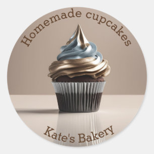 Adesivo Redondo Cupcakes de origem Dourada vinheta redonda Beige