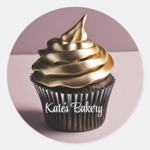 Adesivo Redondo Cupcakes de origem Dourada vinheta redonda Beige