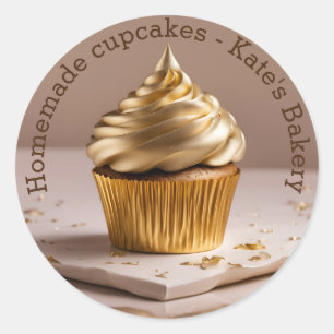 Adesivo Redondo Cupcakes de origem Dourada vinheta redonda Beige