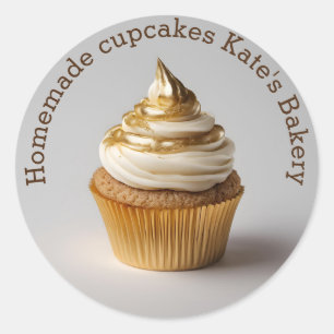 Adesivo Redondo Cupcakes de origem Dourada vinheta redonda Beige