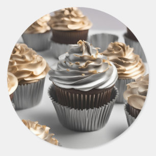 Adesivo Redondo Cupcakes de origem Dourada vinheta redonda Beige