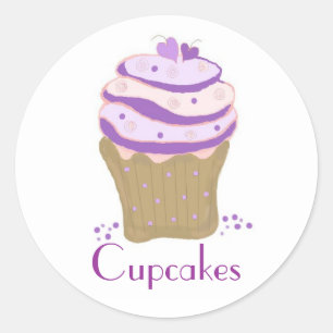 Adesivo Redondo Cupcakes de Redemoinho Rosa e Roxo
