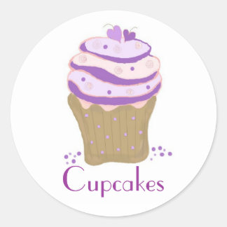 Adesivo Redondo Cupcakes de Redemoinho Rosa e Roxo