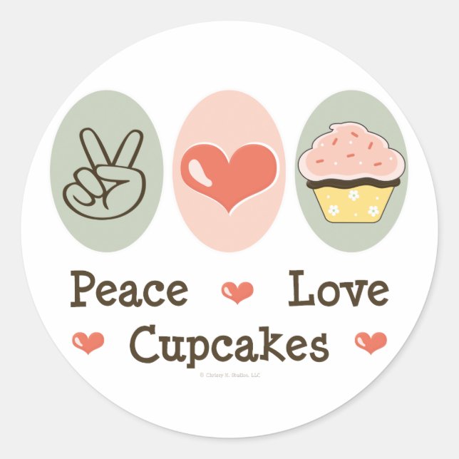 Adesivo Redondo Cupcakes do Peace Love (Frente)