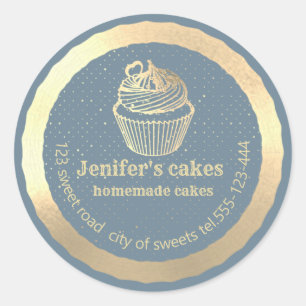 Adesivo Redondo cupcakes Dourados caseiros e embalagens
