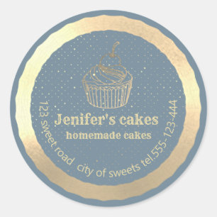 Adesivo Redondo cupcakes Dourados caseiros e embalagens