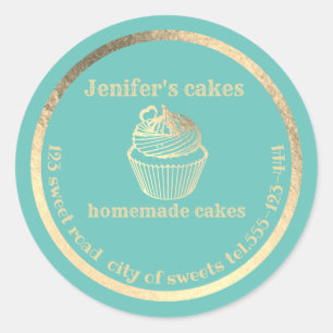 Adesivo Redondo cupcakes Dourados caseiros e embalagens