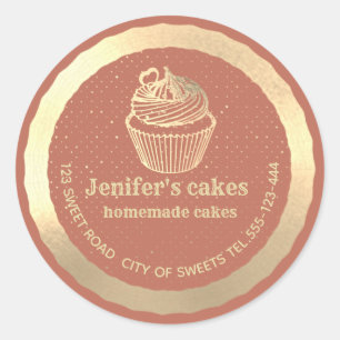 Adesivo Redondo cupcakes Dourados caseiros e embalagens