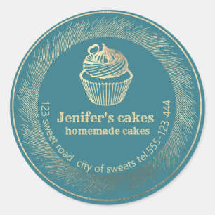 Adesivo Redondo cupcakes Dourados caseiros e embalagens