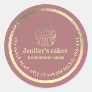 Adesivo Redondo cupcakes Dourados caseiros e embalagens