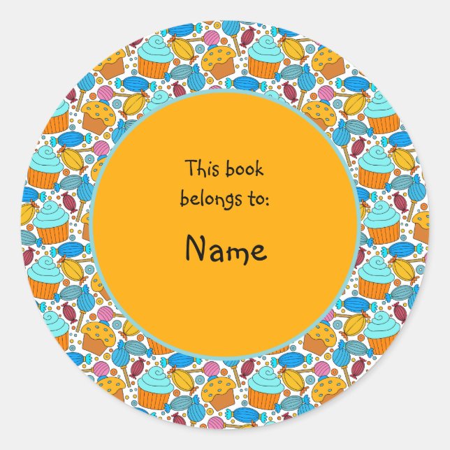 Adesivo Redondo cupcakes e doces bonitos e coloridos (Frente)