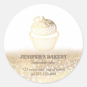 Adesivo Redondo Cupcakes e doces caseiros de ouro