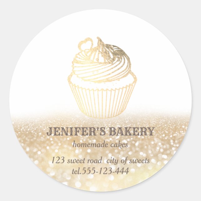 Adesivo Redondo Cupcakes e doces caseiros de ouro (Frente)