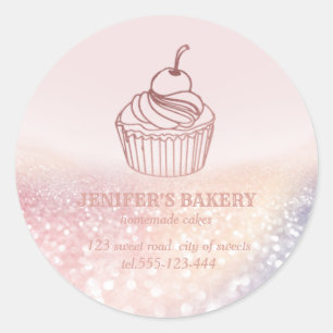 Adesivo Redondo Cupcakes e doces caseiros de Rosa dourado