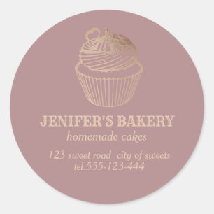 Adesivo Redondo cupcakes e doces caseiros de rosa gold
