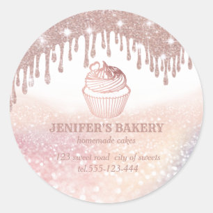 Adesivo Redondo cupcakes e doces caseiros de Rosa ouro Vintage
