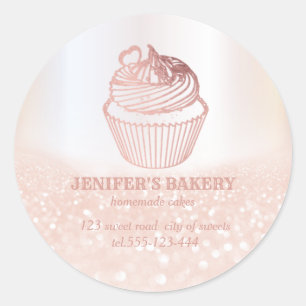 Adesivo Redondo cupcakes e doces caseiros de Rosa ouro Vintage