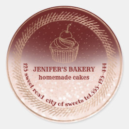 Adesivo Redondo cupcakes e embalagens de rosa dourados caseiros