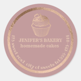 Adesivo Redondo cupcakes e embalagens de rosa dourados caseiros