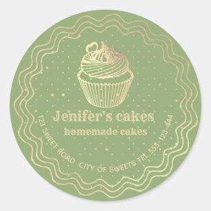 Adesivo Redondo cupcakes e embalagens Douradas caseiras