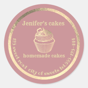 Adesivo Redondo cupcakes e embalagens Douradas caseiras