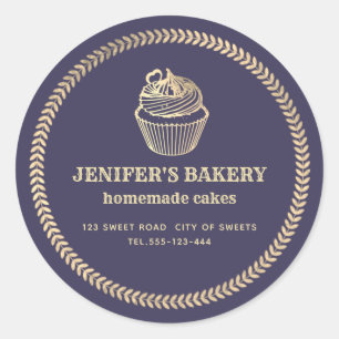 Adesivo Redondo cupcakes e embalagens Douradas caseiras