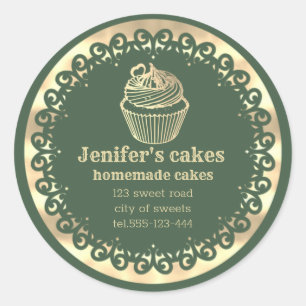 Adesivo Redondo cupcakes e embalagens Douradas caseiras